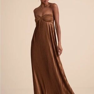 LULUS whimsical Beauty Brown Satin Plisse Strapless Dress